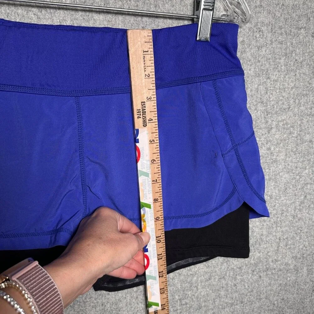 Athleta Medium Womens Running Shorts Biker Blue Black Gym Elastic Pull On - Picture 6 of 16